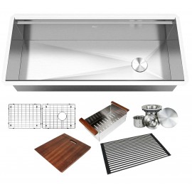 ALL-IN-ONE Workstation 42 in. 16-Gauge Undermount Single Bowl Stainless Steel Kitchen Sink w/Build-in Ledge and Accessories (Brushed Stainless Steel)